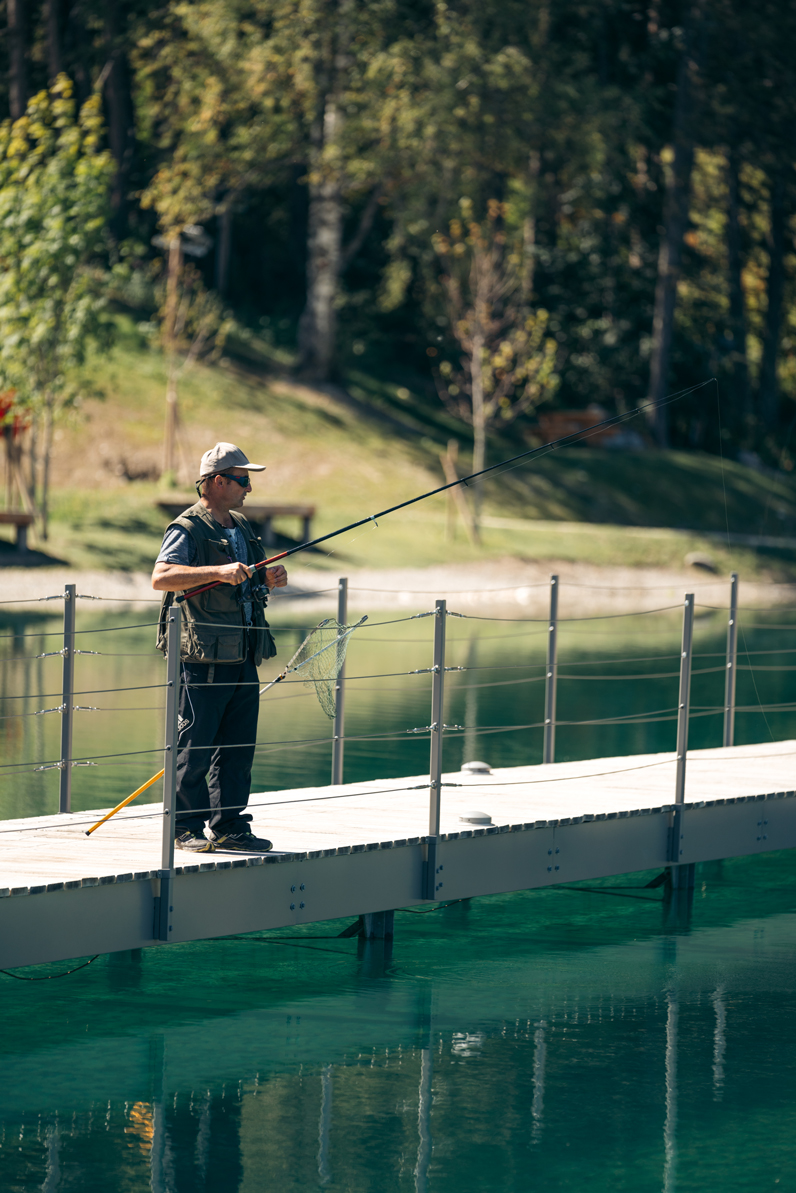 Fishing in a mountain lake